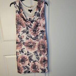 Connected Apparel Pink and Black Floral Mini Dress Size 14